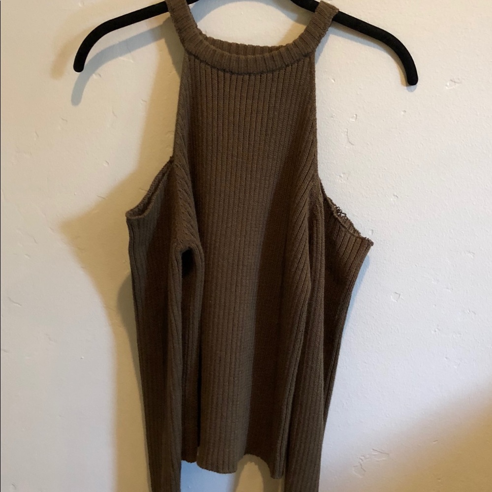 Olive Green Peep Shoulder Sweater